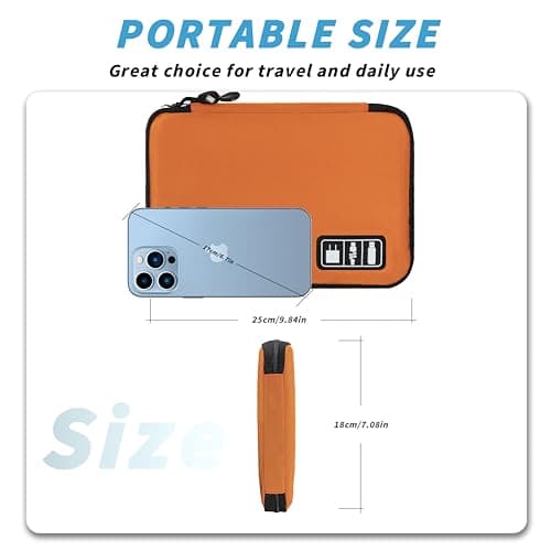 Miavers electronic organizer, electronic accessory pack, travel cable organizer, suitable for iPad Mini, hard drive, cable, charger (Orange, Single Layer- Medium) — view 3