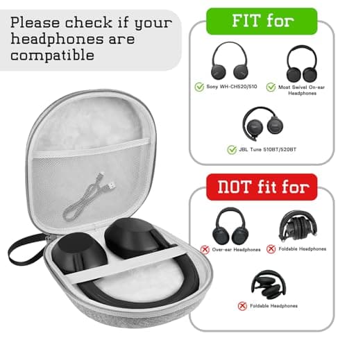 Muorruo Headphone Case Compatible with JBL Tune 510BT/520BT/670NC Live 460NC, with Sony WH-CH520/510, Portable Travel Case for Wireless On-Ear Headphones, Over-Ear Headphone Bag (Grey) — view 4