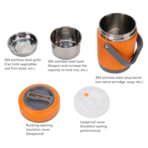 2L Thermal Cooking Pot, USB Portable Camping Pot with Leakproof Locking Lid, Stainless Steel Vacuum Thermal Cooker, Insulated Packable Travel Food Container (Orange) — view 4