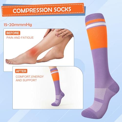 Zuimei 4 Pairs Compression Socks for Women & Men, 15-20mmHg Flight Socks, Knee High Compression Stockings for Athletic Nurse Running Travel (L/XL) — view 5