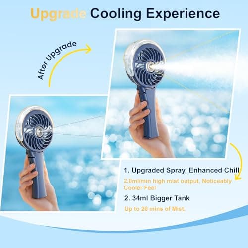 HandFan Upgraded Portable Handheld Misting Fan, Rechargeable Personal Mister Fan, Spray Water Mist Fans, Foldable Mini cooling Hand Fans for Summer Beach Travel Concerts, Gifts for Women(Royal Blue) — view 2