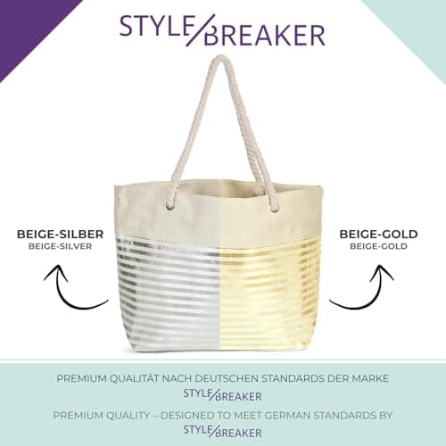 styleBREAKER Womens XXL Metallic Striped Beach Bag,Beige-Silver — view 5