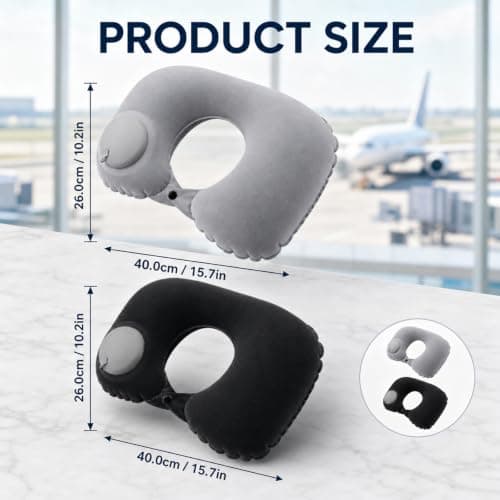 QhgPnt 2-Pack Blow Up Neck Pillow for Travel, Inflatable U Shape Cushion, Press to Inflate Neck Pillow, Travel Pillow Black and Grey for Airplanes, Trains, and Office Naps — view 2
