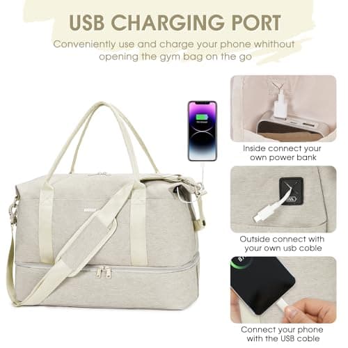 WANDF Cabin Bag 45x36x20 for Easyjet Airlines Underseat Travel Bag with with USB Charging Port, Wet Pocket & Shoes Compartment Carry on Hand Luggage Weekend Bag for Women and Men ((Beige) — view 5