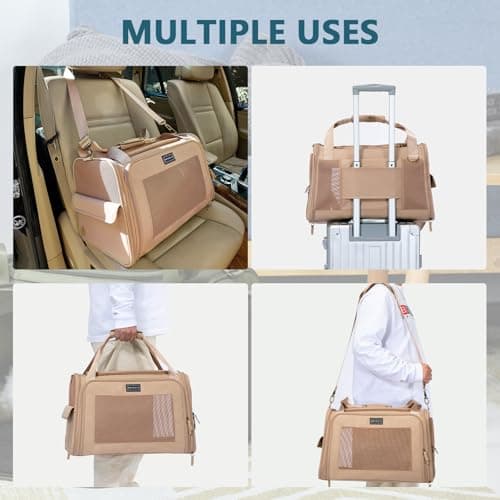 Petsfit Cat Carrier Soft Sided Travel Carrier, Dog Carriers with Expandable mat and Quadrangle Oxford Fabric Mesh, Portable Dog Bag with Upgraded Large Space, Khaki — view 5