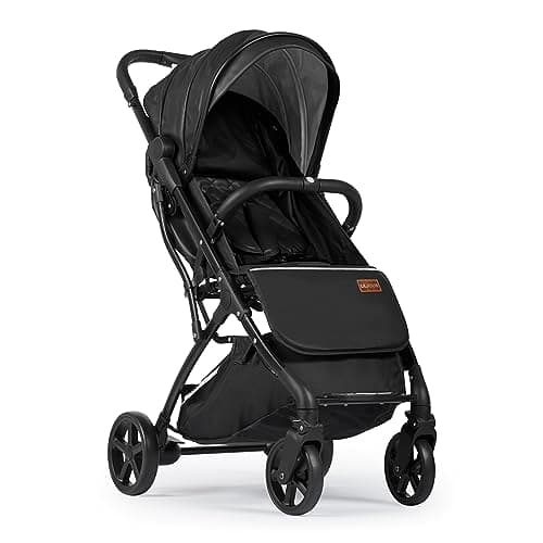 Baby Pushchair Stroller– Lightweight Foldable Travel Buggy with 5-Point Harness, Adjustable Seat Back and Oversize Basket Folds with 1 Hand – Smooth Swivel Wheels Rain Cover (Black Leather) — view 5