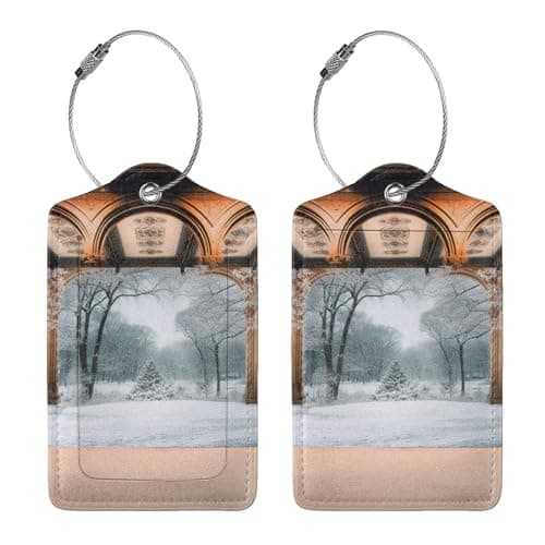 Winter Backdrop Leather Luggage Tag, Stainless Steel Luggage Tag - Waterproof, Scratch Resistant, Travel Tags with Privacy Protection (1/2/4 Piece Set) — view 3