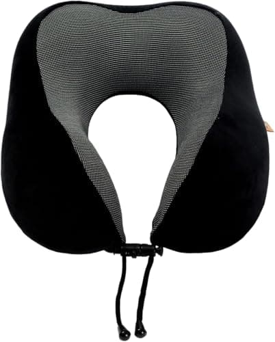 Makimoo Memory Foam Travel Pillow, Neck Pillow with 360-Degree Head Support, Comfortable and Lightweight, Ideal for Sleeping on Airplane, Car, Train, Bus and Home Use, Comes with Storage Bag (Black) — view 2