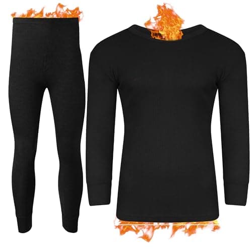 Active Star Mens Thermal Underwear Set, 0.45 Tog Long John Bottoms With Short & Long Sleeve Tops Base Layer Warm Winter Thermals For Running Sport Ski S-XXL, Long Sleeve Thermal Set Black - XL