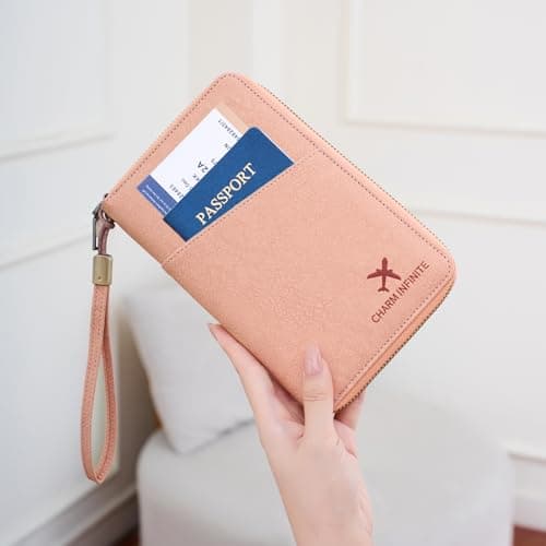 Toctax Passport Holder Travel Wallet for Family, RFID Passport Wallet Travel Document Holder for Men and Women (Pink) — view 3