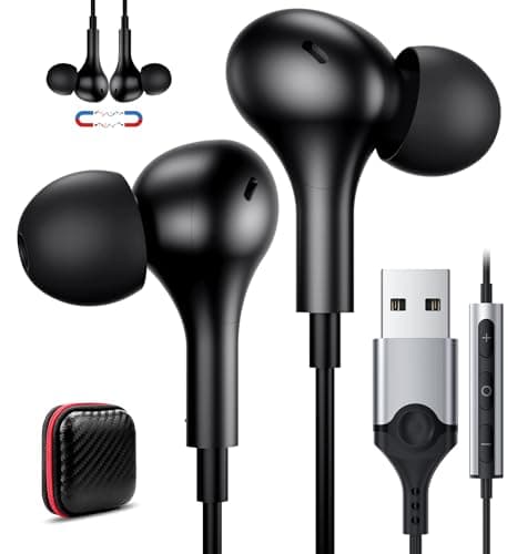 ACAGET USB Earphones Magnetic for Dell Laptop Wired In-Ear USB Headphone