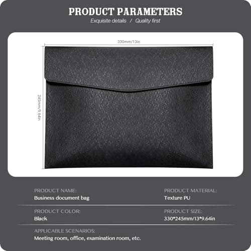 Skyzone A4 Document Folder Wallet, PU Leather Travel Document Holder Organizer, Waterproof File Folder with Snap Closure, Multifunctional File Envelope Portfolio Storage Case (Black) — view 2