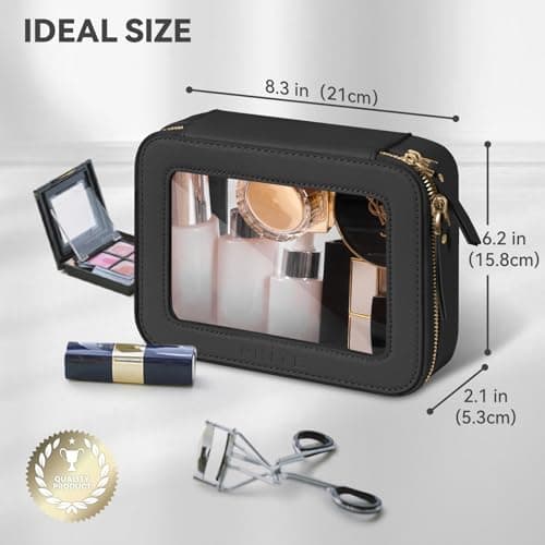 Prite Clear Makeup Bag Cosmetic Case Travel Toiletry Bag, Black, Standard — view 3