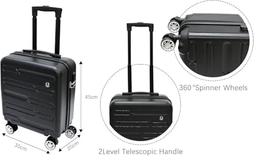 Unibos | 45cm Black Hard Shell Cabin Suitcase – Lightweight Hard Shell ABS Travel Luggage with 4 Spinner Wheels & Telescopic Handle– Short Trips, Weekend & City Breaks (Black) — view 6