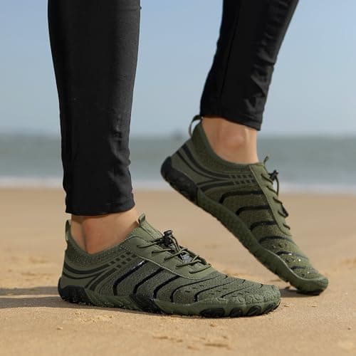 Barefoot Shoes Quick Dry Aqua Shoes Water Shoes Men Women Summer Beach Shoes Toe Protection Non Slip Swimming Shoes Lightweight Stylish River Shoes, Green, 6UK — view 2