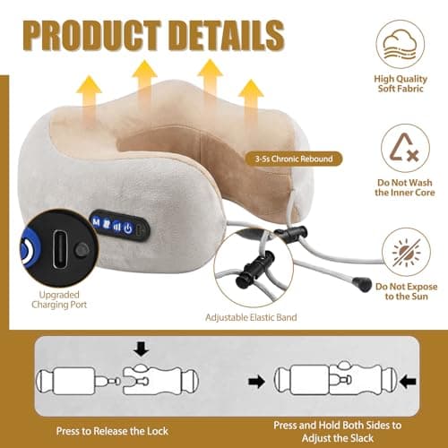 Neck Massager, Newly Upgraded Rechargeable U-Shaped Shoulder and Neck Relaxer with Drawstring Bag, 3D Deep Tissue Kneading, 3 Levels of Intensity and 3 Modes, Massage Cushion for Travel,Office,Drving — view 3
