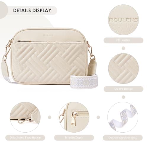 Roulens Small Quilted Crossbody Bags for Women Vegan PU Leather Shoulder Handbags Women's Purses with Wide Strap — view 5