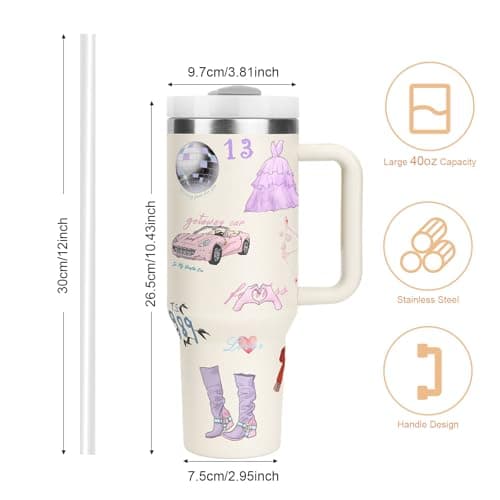 WALLFID 40oz Tumbler,Stainless Steel Insulated Mug with Handle and Straw,Reusable Cute Pattern Travel Coffee Cup,Large Capacity Tumbler for Women and Fans (Lid A) — view 5