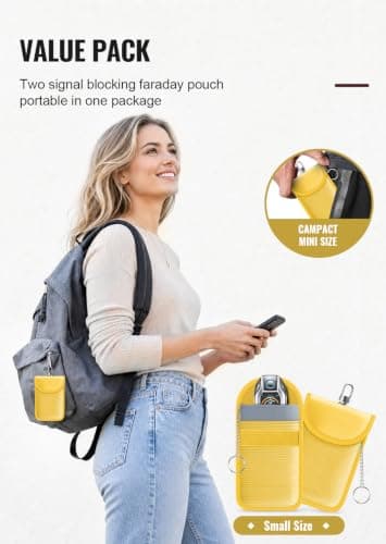 lanpard Faraday Pouch for car Keys,2 Pack Faraday Bag | Key Signal Blocking Pouch | Keyless Entry Keys Case | RFID Blocker Bag for Car Security,Anti-Theft Remote Entry Keyless Protect Yellow,M — view 3