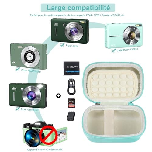Leayjeen Digital Camera Case, Compatible with IXNAIQY/Kodak PIXPRO FZ45/FZ55/Taichaeu/EJXHKNF, EVA Hard Carrying Bag with Inner Pocket (Case Only) Green — view 5