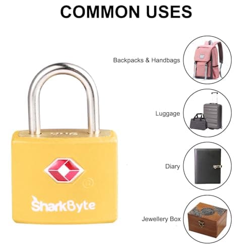 SharkByte TSA Approved Suitcase Locks with Keys [4 Pack Mix Colors, 8 Keys] Key Travel Lock, Suitcase Padlock, Small Keyed Luggage, Laptop Bags, Backpacks, Travel Bags Zippers, Mini Locks — view 3
