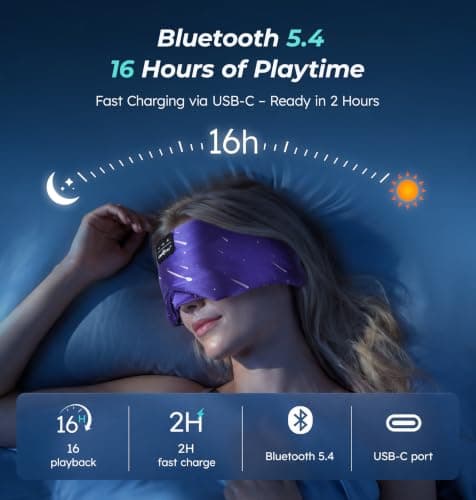 MUSICOZY Sleep Mask Headphones 100% Blackout Ice Silk Sleep Headphones — view 5