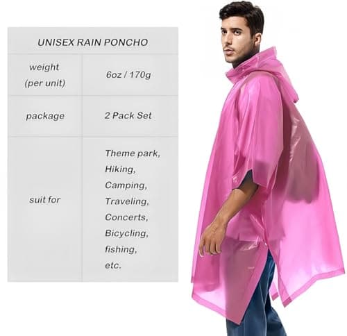 GUKOY Reusable Rain Ponchos for Adults, 2 Pcs Raincoats (Pack of 1) Emergency for Women Men with Hood Pink — view 4