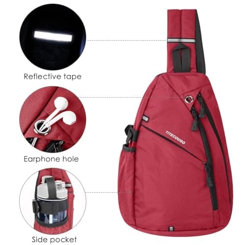 TITECOUGO Sling Backpack Travel Shoulder Bag One Strap Crossbody Bags Lightweight Chest Daypack Camp Day Packs for Women and Men Hiking Accessories Large Red — view 2