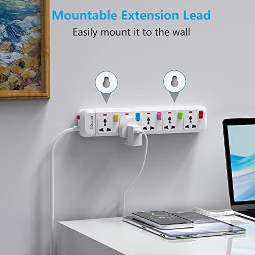 Mscien 5 Way Extension Lead with Switches, Travel Overload Protector Power Strip UK To USA with 1.8M Extension Cord — view 5