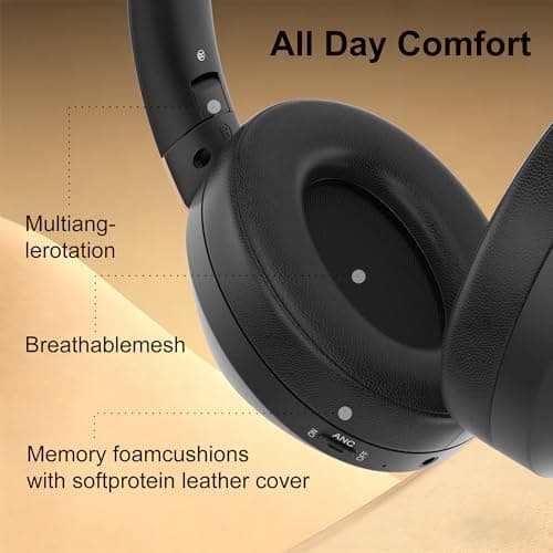 Active Noise Cancelling Headphones, 100H ANC Headphones Wireless (Black) — view 5