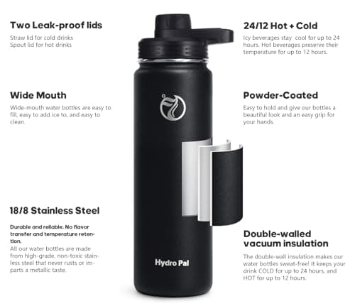 HydroPal Vacuum Insulated 500ml Stainless Steel Water Bottle with Dual Lids — view 2