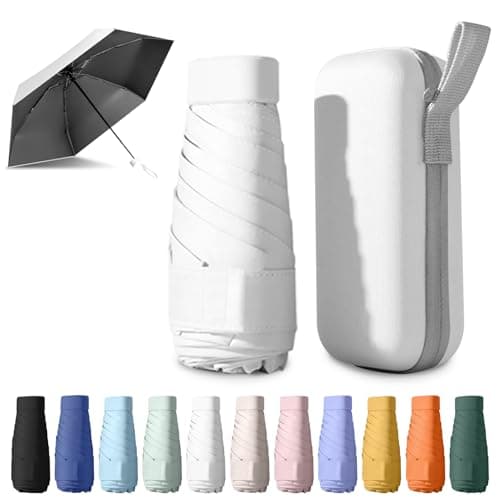 Detontek Pocket Umbrella Foldable Compact, Mini Folding Travel Umbrella, Umbrellas, 6 Ribs Mini Travel Sturdy Pocket Umbrella Portable Uv Umbrella With Storage Box (Sweet beige)