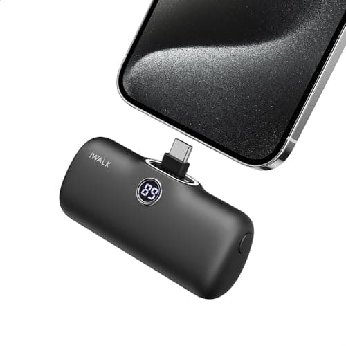 iWALK USB-C Portable Charger 4800mAh 20W Power Bank Small Fast Charging Battery Pack with LED Display Compatible with iPhone 17 Pro/16 Plus//16 Pro Max/15/iPad/AirPods Andriod Phone Samsung,Black