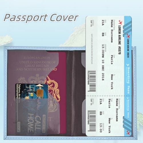 Rayibuir 2 Pcs Passport Holder, PU Leather Passport Cover Travel Wallet Case Organiser for Passport, Business Cards, Credit Cards, Ticket, Boarding Passes (Blue, Purple) — view 4