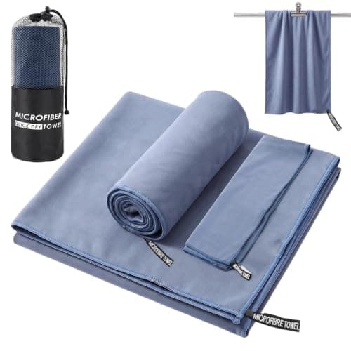 Gusmigus Microfibre Towel Set of 3 with Transport Bag, Microfibre Sports Towel, Quick-Drying Microfibre Towel, Travel Towel, Bath Towel for Fitness, Sports & Sauna (Dark Blue)