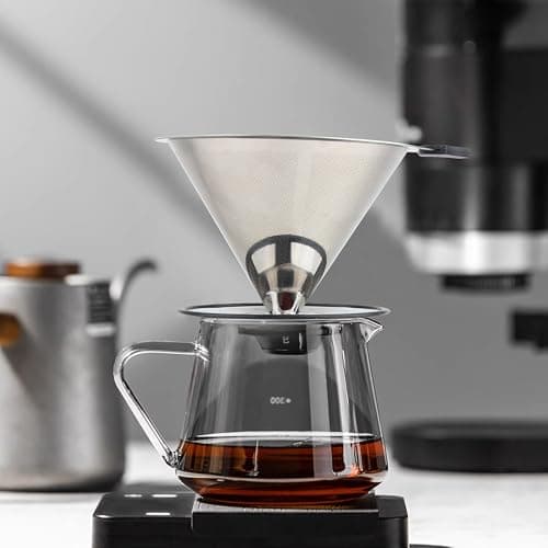 Doria Coffee Filter, Reusable Pour Over Coffee Dripper Cone, 4-Cup Stainless Steel Mesh Coffee Drip Filter with Stand, Paperless Coffee Dripper for Home, Office & Travel — view 4