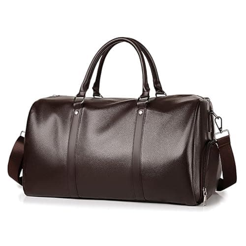 Lumavox Travel Duffel Bag Waterproof Leather Retro Overnight Weekend Bag with Shoe Pouch,Large Carry On Bag Gym Holdall Bag for Men,Brown