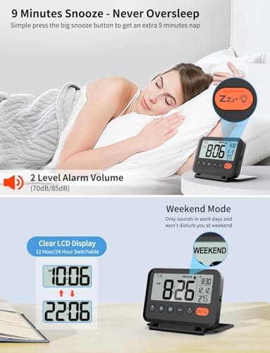 Digital Travel Alarm Clock, 2-Level Backlight, 2 Volumes, Snooze & Weekend — view 3