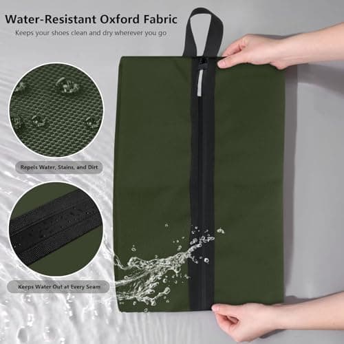 Shoe Bags for Travel, Waterproof Oxford Fabric, Zippered Shoe Storage Organiser with Handle, Lightweight Dustproof Shoe Pouch for Trainers, Gym, 16.5 x 9.8 Inches (Shoe Bag Dark Green-2 Pack) — view 2
