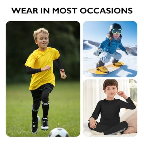 Giyim Kids Base Layer - Fleece Lined Athletic football skins, Warm Football Skins Long Sleeve Top and Leggings Compression Set, Reflective Line Thermal Underwear for Biking, Ski & Running(Black,24) — view 6
