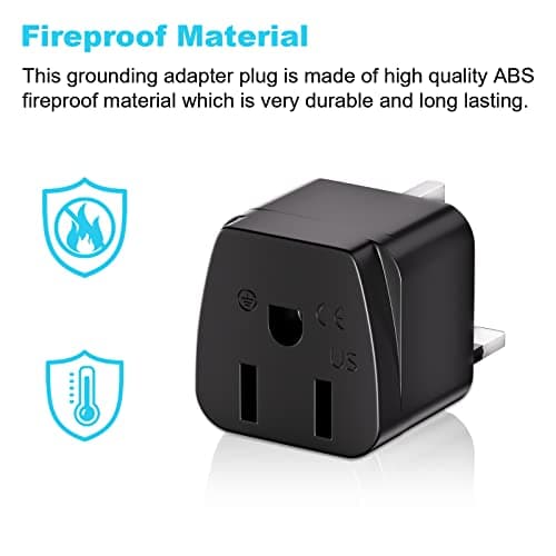 Plug Adapter 3 Pack, US to UK Travel Plug Adapter, HITRENDS Plug Adapter 3 Pin to 3 Pin UK plug Type G US to UK, Black — view 3