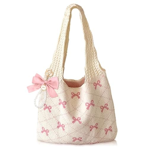 JeVenis Crochet Tote Coquette Bow Aesthetic Hobo Bag for Women