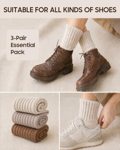Vinuwu 3 Pairs Womens Fluffy Merino Wool Socks Thermal Thick for Winter — view 6