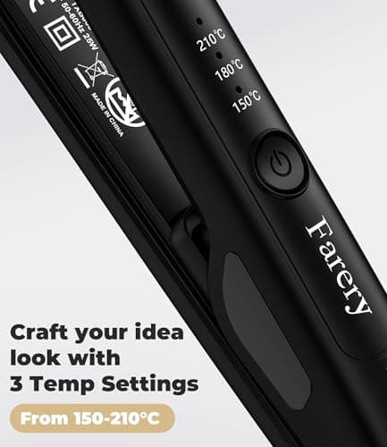 Farery Mini Hair Straightener for Short Hair, Tourmaline Ceramic Compact Small Straighteners, Travel Mini Straighteners with Pouch, Auto Shut Off, Dual Voltage with Adjustable Temp — view 3