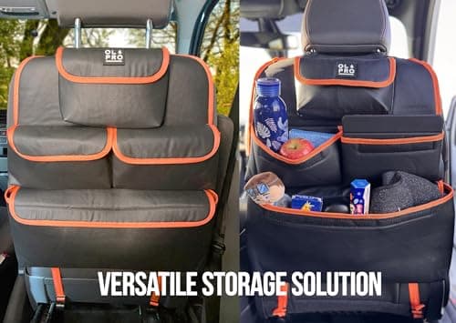 OLPRO Single Car Seat Storage Organiser – Orange – Waterproof Back Seat Protector with Closable Pockets – Kids Car Organiser, Easy to Install, Car Seat Tidy for Travel & Accessories — view 5