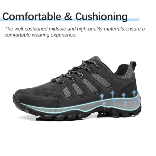 TRAILBLITZ Walking Shoes Mens Lightweight Non Slip Comfortable Hiking Boots Climbing Trekking Outdoor Camping Trainers Mesh Lining Casual Men's Lace-Ups (7.5 Man,Gray) — view 3