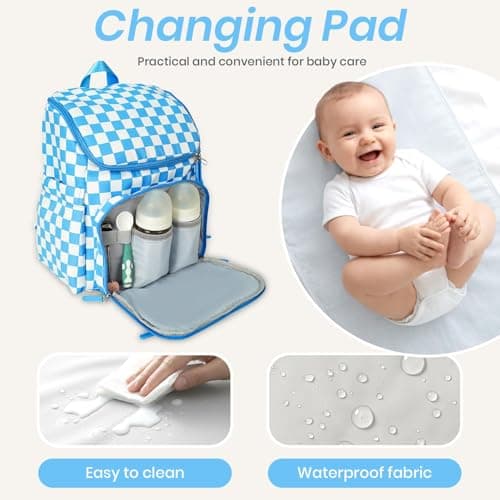 DEFAHN Baby Changing Bag Backpack, Checkered Nappy Bag Backpack with Mat — view 6