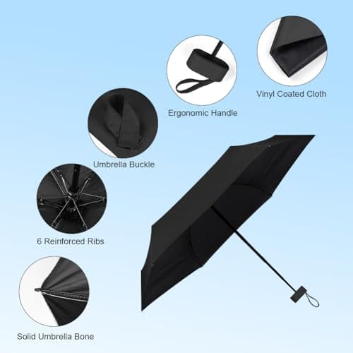 Aolso Mini Travel Umbrella - Folding Sun & Rain Umbrella with Capsule Case, Windproof, UV Protection, Portable for Men & Women (Black) — view 6