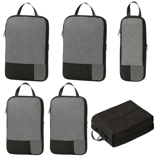 6 Set Compression Packing Cubes for Suitcases Backpack,Waterproof Travel Suitcase Packing Storage Clothes Shoes Bags with Dual-Zipper Expandable for Travel Accessories and Essentials,Black