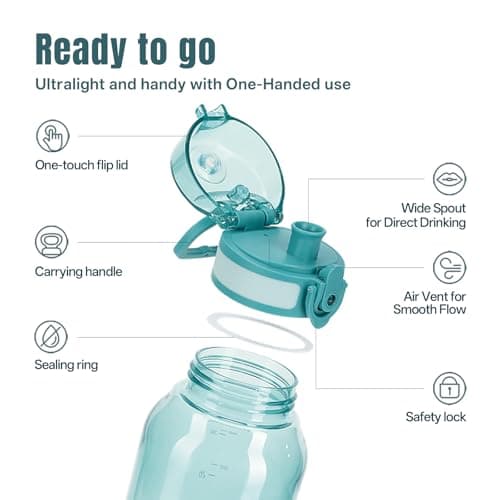 UZSPACE Water Bottle 1l with Handle, Tritan Drinks Bottle, Haze Teal — view 2